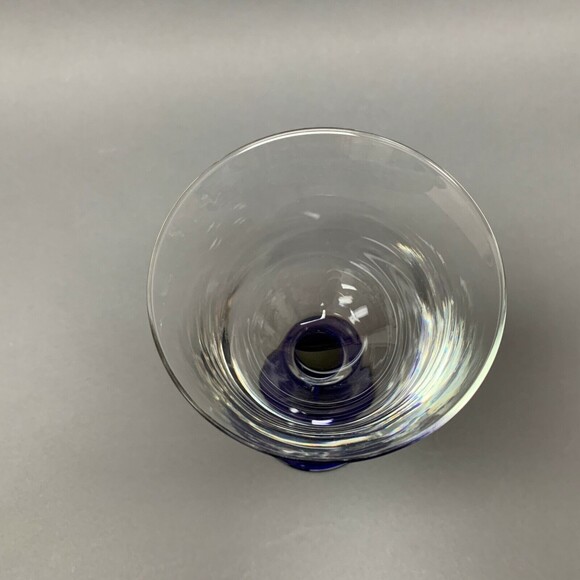 Wine Clear Cobalt Blue Stem Glass 7 5/8" Tall - Picture 5 of 5